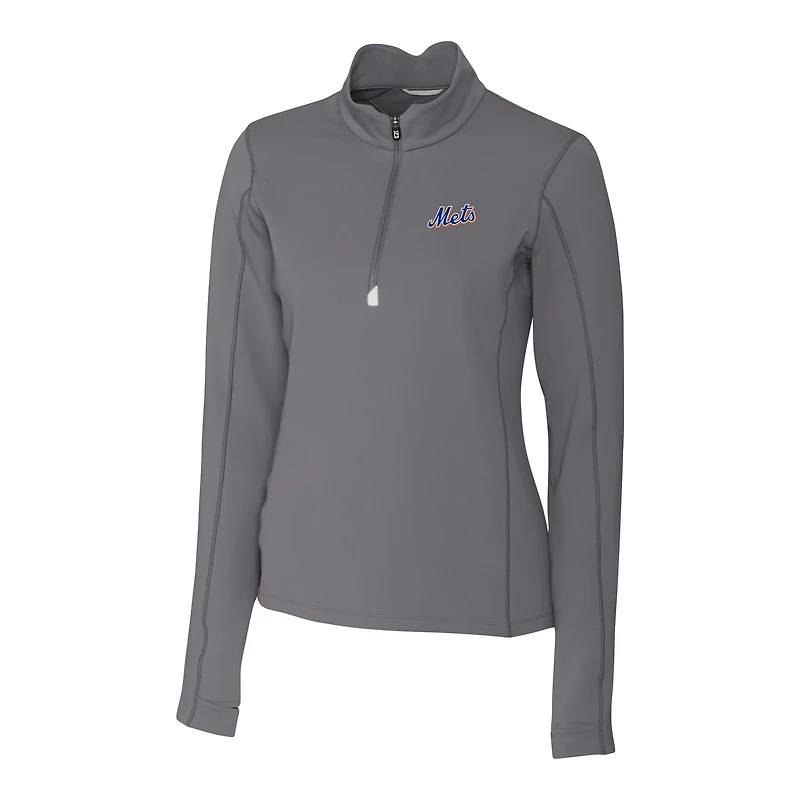 Pull-over gris à fermeture éclair quart de tour pour femme, style Traverse Stretch des Mets New York, Cutter & Buck