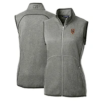 Women's Cutter & Buck Heathered Gray New York Mets Mainsail Sweater-Knit Full-Zip Vest