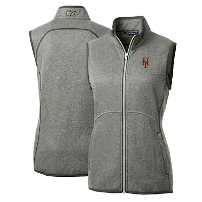 Women's Cutter & Buck Heathered Gray New York Mets Mainsail Sweater-Knit Full-Zip Vest