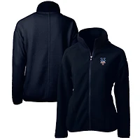 Veste polaire zippée intégrale en sherpa écologique avec logo Americana Cascade des New York Mets pour femme, bleu marine, Cutter & Buck