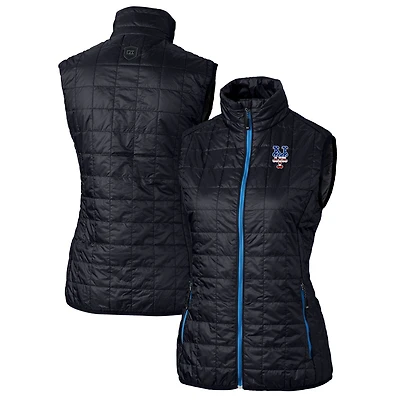Gilet matelassé isolant entièrement zippé PrimaLoft pour femme, bleu marine, avec logo Americana des New York Mets, Cutter & Buck
