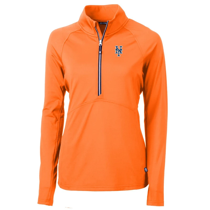 Women's Cutter & Buck Orange New York Mets Adapt Eco Knit Stretch Recycled Half-Zip Pullover Top