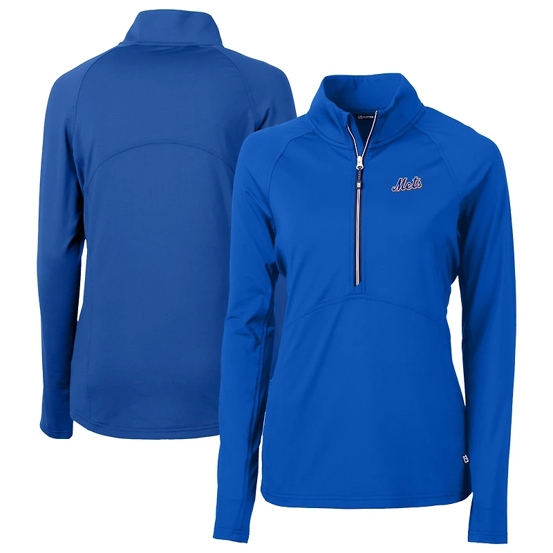 Women's Cutter & Buck Royal New York Mets  DryTec Adapt Eco Knit Stretch Recycled Raglan Half-Zip Top