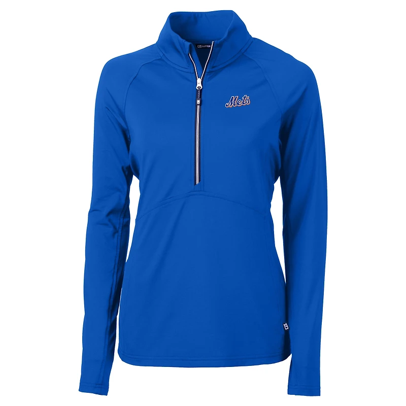 Women's Cutter & Buck Royal New York Mets  DryTec Adapt Eco Knit Stretch Recycled Raglan Half-Zip Top