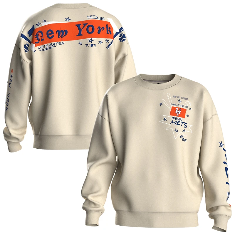 Women's Fanatics  Beige New York Mets Graffiti Fleece Sweatshirt