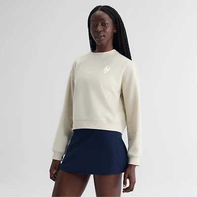 Sweat-shirt oversize beige New York Mets pour femme, en mélange de trois matières, la marque Fanatics.