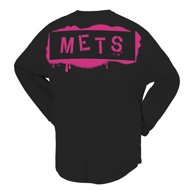T-shirt à manches longues noir néon New York Mets Fanatics pour femme