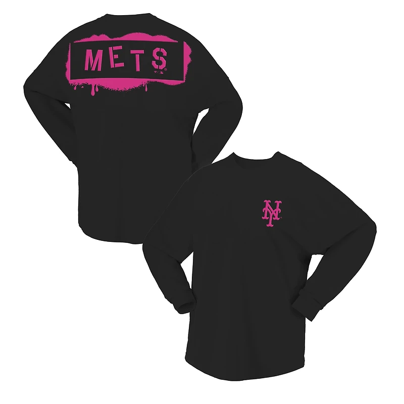 T-shirt à manches longues noir néon New York Mets Fanatics pour femme