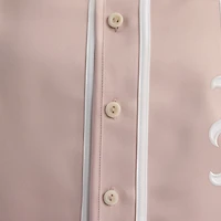 Haut de baseball en satin rose délavé Fanatics pour femme, modèle emblématique des Mets New York, entièrement boutonné.