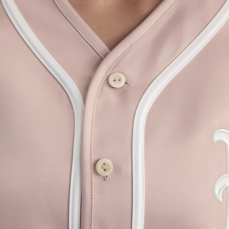 Women's Fanatics Faded Rose New York Mets Iconic Full-Button Satin Baseball Top