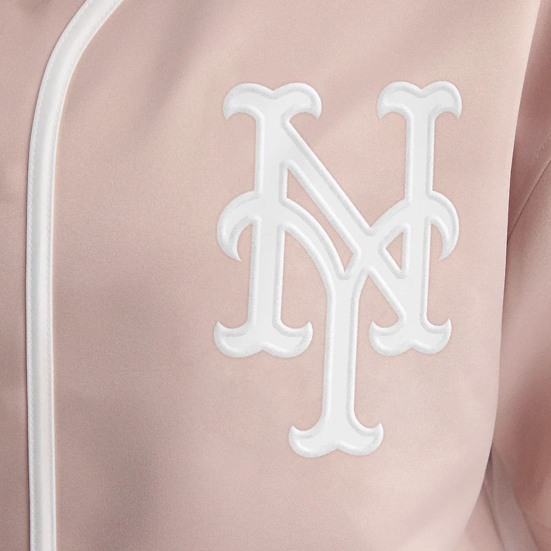 Women's Fanatics Faded Rose New York Mets Iconic Full-Button Satin Baseball Top