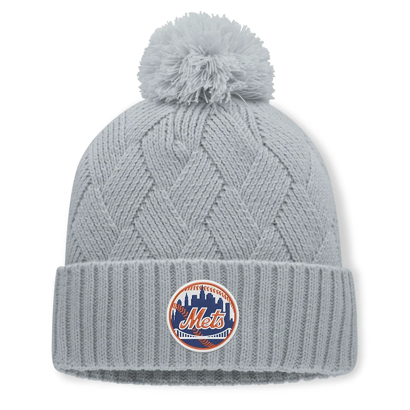 Women's Fanatics Gray New York Mets Shifted Knit Hat with Pom
