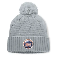 Women's Fanatics Gray New York Mets Shifted Knit Hat with Pom