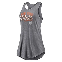 Women's Fanatics Heather Gray New York Mets Simplicity Swing Racerback Scoop Neck Tank Top