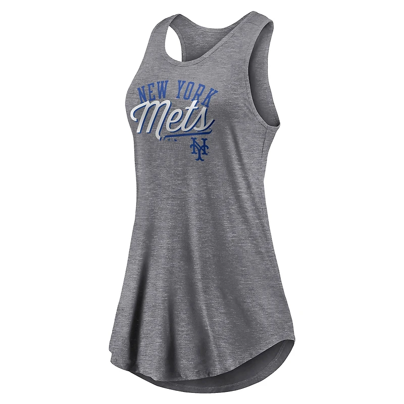 Women's Fanatics Heather Gray New York Mets Simplicity Swing Racerback Scoop Neck Tank Top
