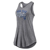 Women's Fanatics Heather Gray New York Mets Simplicity Swing Racerback Scoop Neck Tank Top