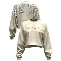 Women's Fanatics  Light Beige New York Mets Spirit Floral Script Cropped Long-Sleeve T-Shirt