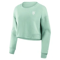 Women's Fanatics Mint New York Mets Studio Cropped Pullover Sweatshirt