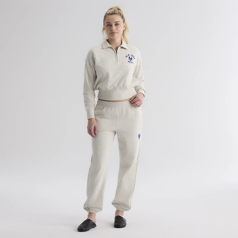 Women's Fanatics Oatmeal Heather New York Mets Iconic Terry Track Pants
