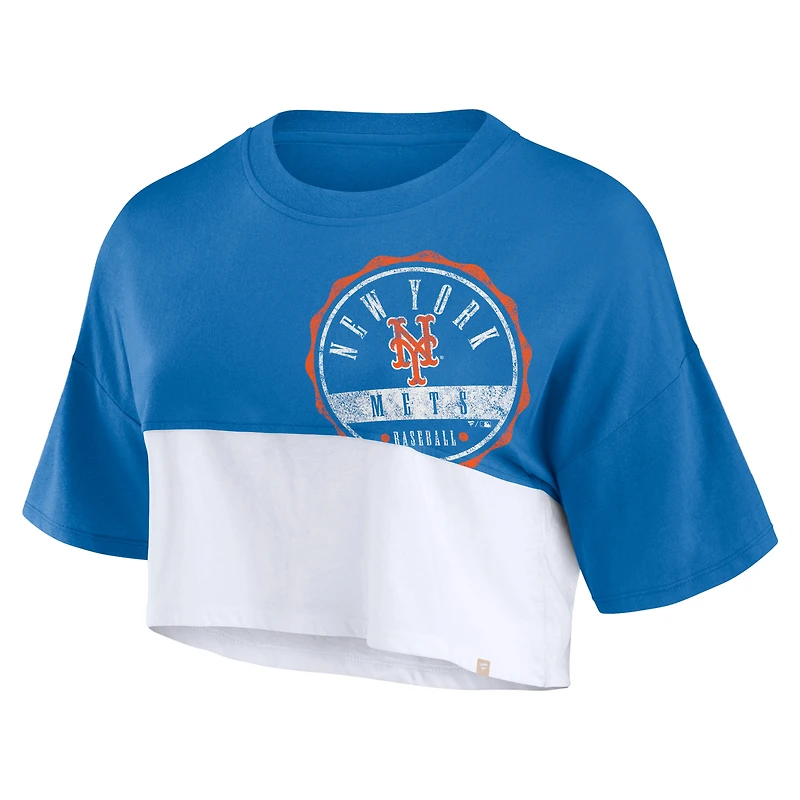 T-shirt court carré fendu couleur Royal/Blanc New York Mets Fanatics pour femmes