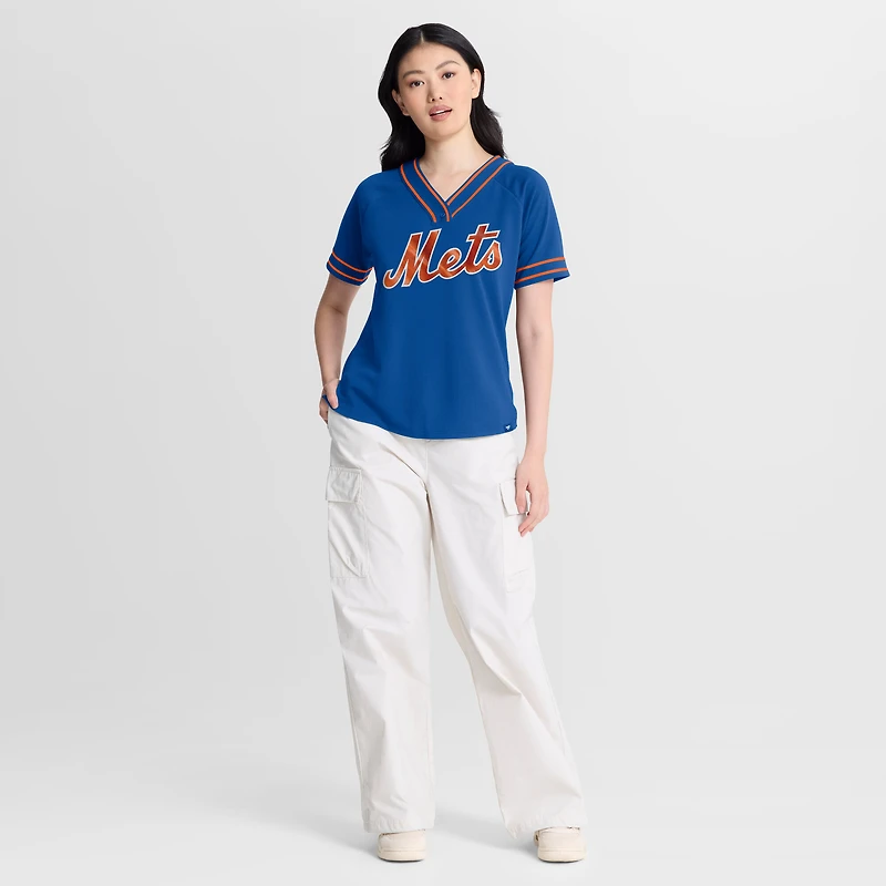 Women's Fanatics Royal New York Mets Diva Race Ahead Raglan V-Neck T-Shirt