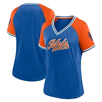 Women's Fanatics Royal New York Mets Glitz & Glam League Diva Raglan V-Neck T-Shirt