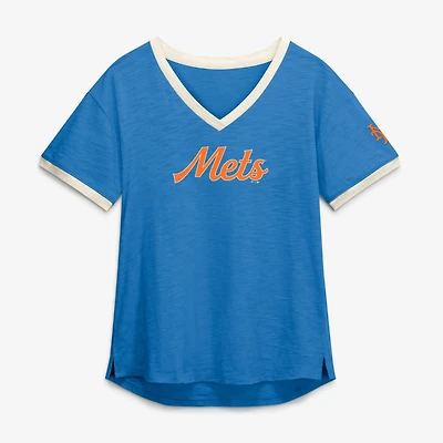 Women's Fanatics Royal New York Mets Relaxed Fit Vintage Play Slub V-Neck Fashion Top