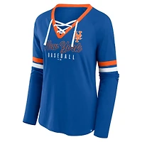 Women's Fanatics Royal New York Mets Won & Done Raglan Lace-Up Long Sleeve T-Shirt