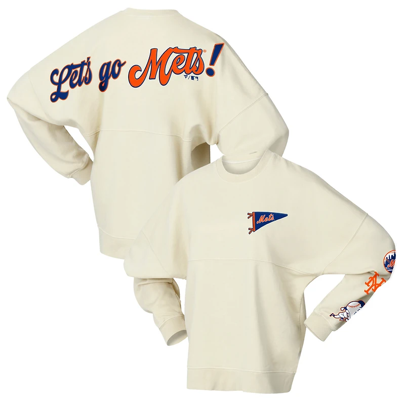 Women's Fanatics  Tan New York Mets Pennant Flag Branded Fleece Pullover Sweatshirt