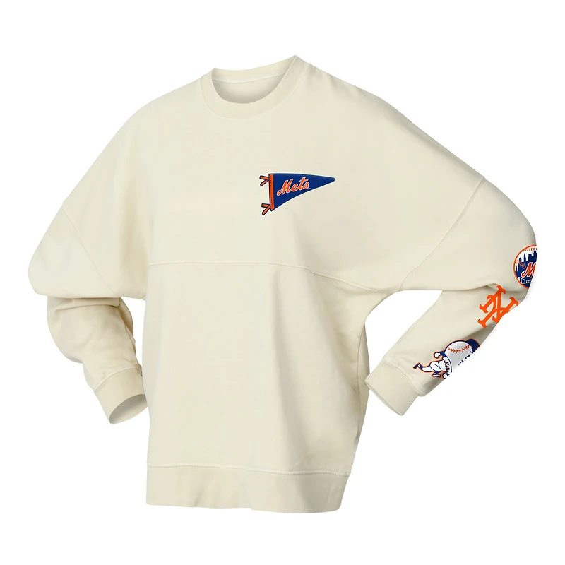 Women's Fanatics  Tan New York Mets Pennant Flag Branded Fleece Pullover Sweatshirt