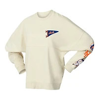 Women's Fanatics  Tan New York Mets Pennant Flag Branded Fleece Pullover Sweatshirt