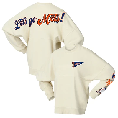 Women's Fanatics  Tan New York Mets Pennant Flag Branded Fleece Pullover Sweatshirt