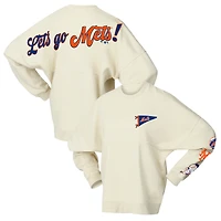 Sweat-shirt en polaire Fanatics Tan pour femme avec drapeau fanion des New York Mets