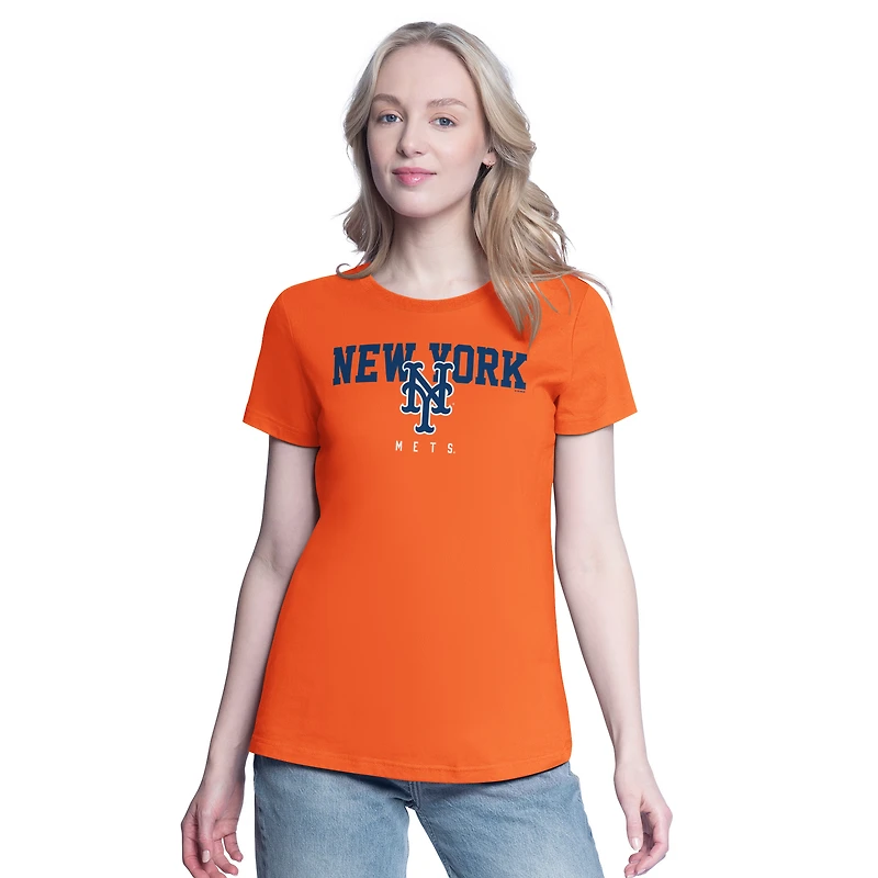 Lot de deux t-shirts G-III 4Her pour femme par Carl Banks, bleu royal/orange, des Mets New York
