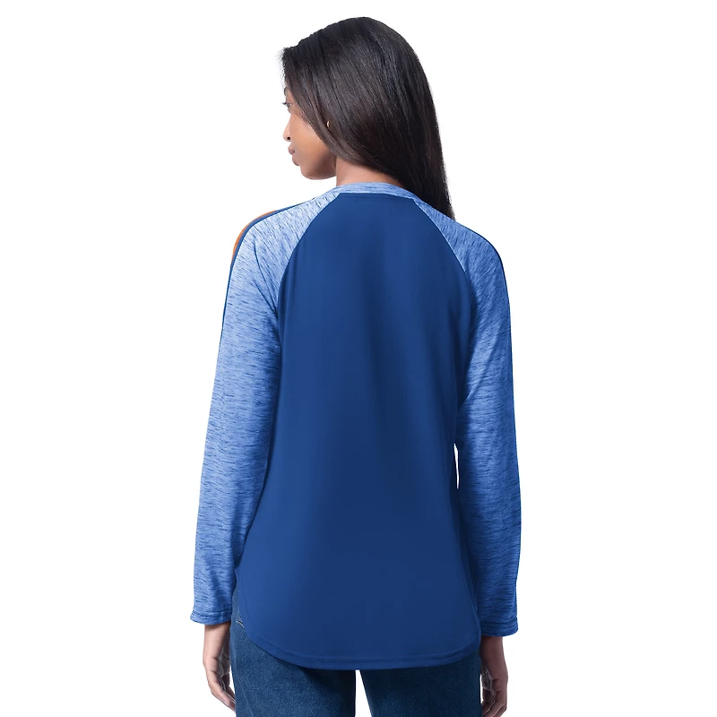 Women's G-III 4Her by Carl Banks Royal New York Mets Top Dog Raglan Long Sleeve V-Neck T-Shirt