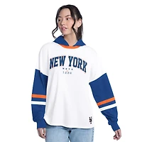 Women's G-III 4Her by Carl Banks  White/Royal New York Mets Key Player Oversized Hooded Long Sleeve T-Shirt