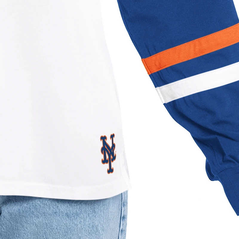 Women's G-III 4Her by Carl Banks White/Royal New York Mets Key Player Oversized Hooded Long Sleeve T-Shirt