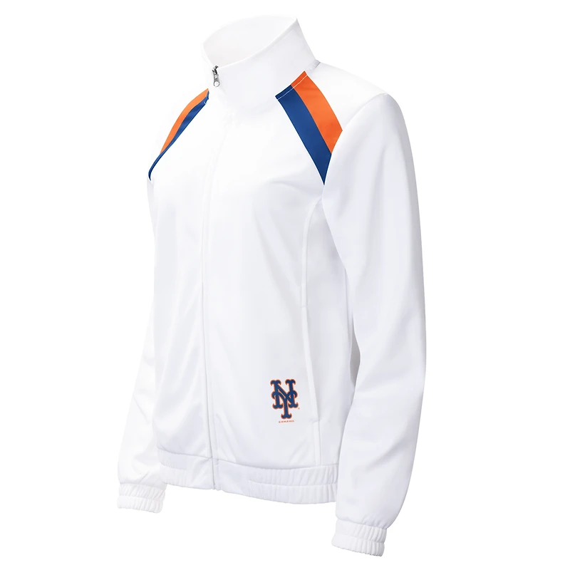 Veste de survêtement zippée intégrale G-III 4Her pour femme par Carl Banks, blanche, New York Mets, drapeau rouge