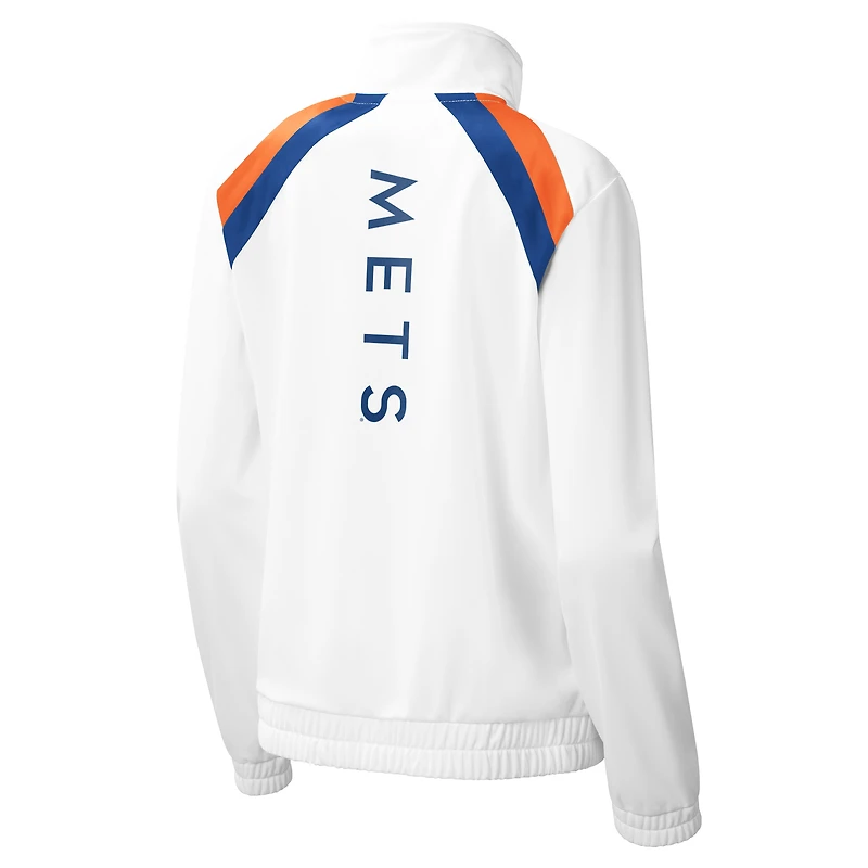 Veste de survêtement zippée intégrale G-III 4Her pour femme par Carl Banks, blanche, New York Mets, drapeau rouge