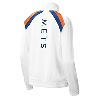 Veste de survêtement zippée intégrale G-III 4Her pour femme par Carl Banks, blanche, New York Mets, drapeau rouge