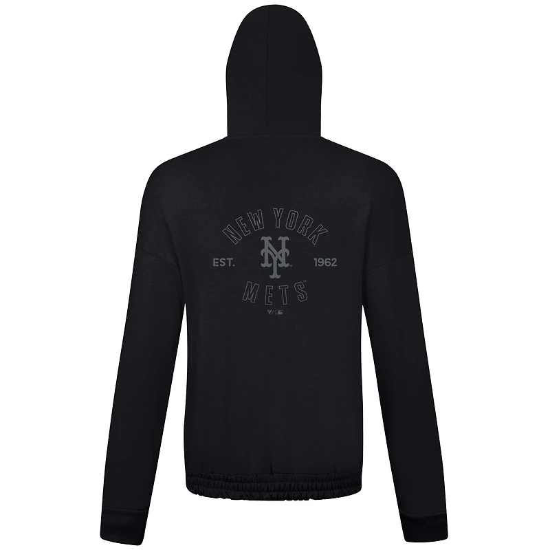 Sweat à capuche épaules tombantes noir pour femme Levelwear des Mets de New York Waterfall Nightfall