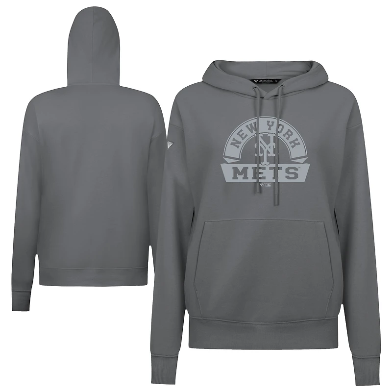 Women's Levelwear White New York Mets Adorn Banner Arch Pullover Hoodie