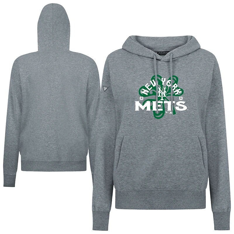 Women's Levelwear  White New York Mets St. Patrick's Day Adorn Shamrock Pullover Hoodie