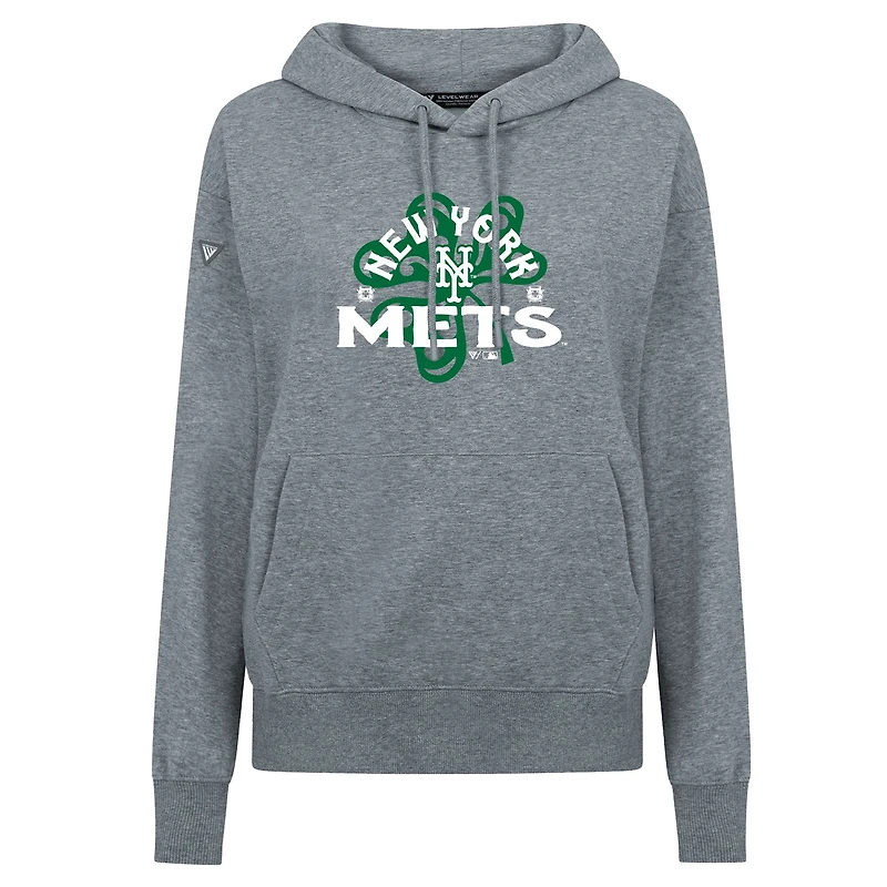 Sweat à capuche gris pour femme Levelwear New York Mets St. Patrick's Day Adorn Shamrock