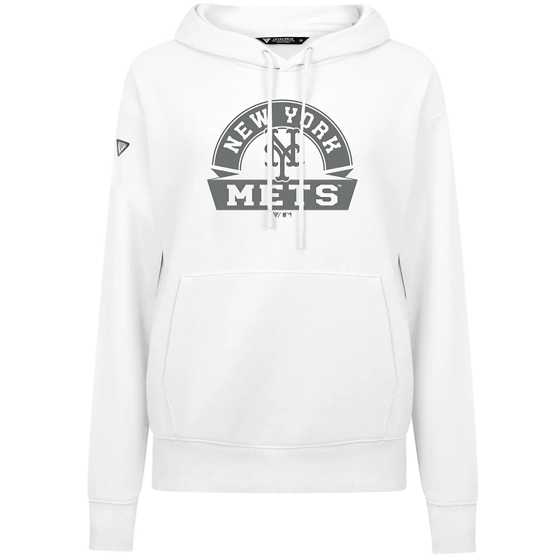 Women's Levelwear White New York Mets Adorn Banner Arch Pullover Hoodie