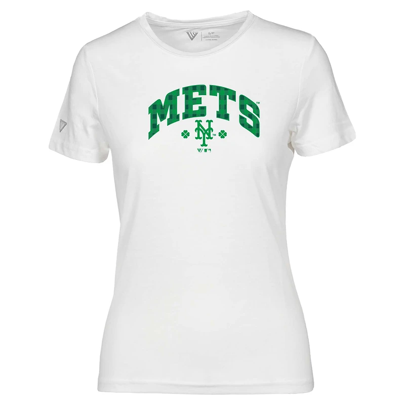 Women's Levelwear White New York Mets St. Patrick's Day Maddox Plaid T-Shirt