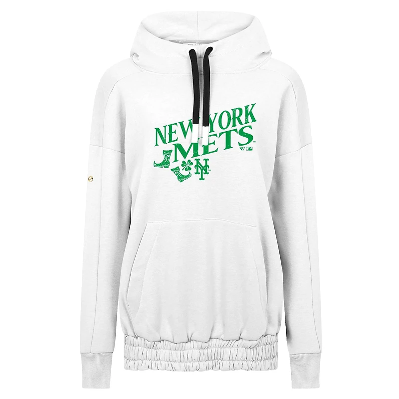 Sweat à capuche blanc pour femme avec bottes en cascade New York Mets St. Patrick's Day
