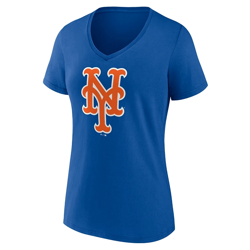 T-shirt de sport à col en V pour femme, logo royal des Mets New York (logo officiel)