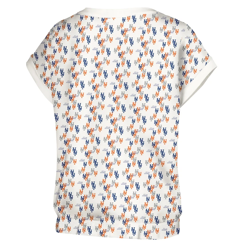 Women's Lusso White New York Mets Madge Dolman Tri-Blend T-Shirt