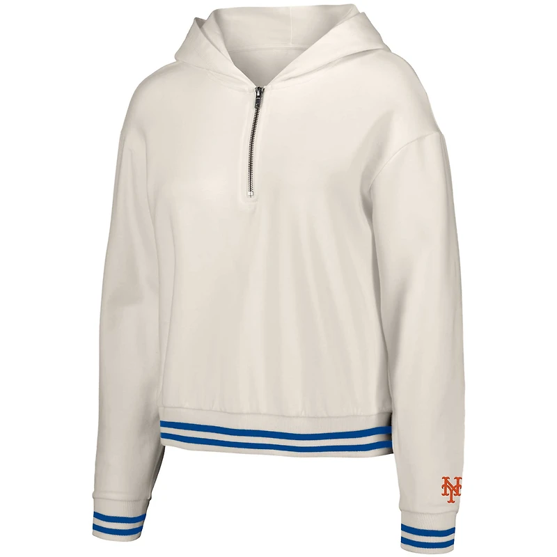 Women's Lusso  White New York Mets Magnolia Tri-Blend Quarter-Zip Hoodie